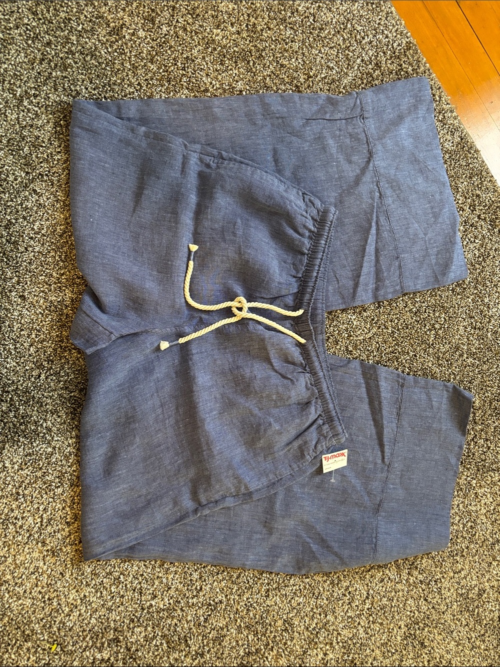 Calypso St. Barth Navy Linen-Blend Drawstring Capris